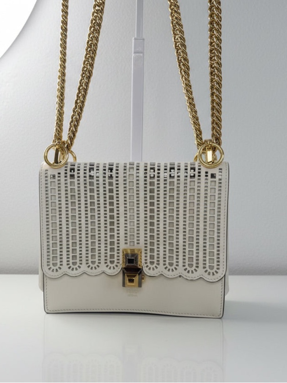 Fendi Kan I White Laser Cut Leather Bag